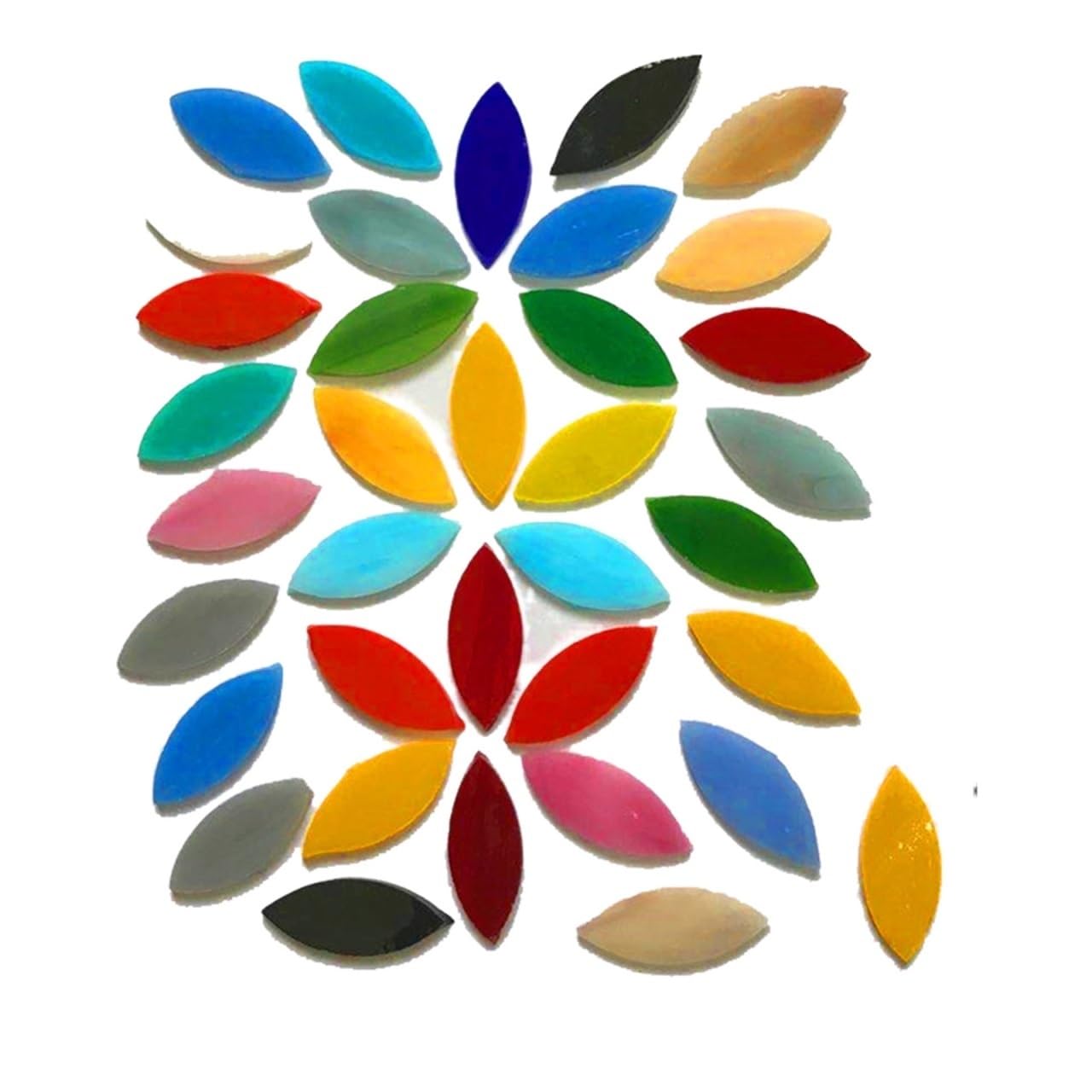 Mhysa Mosaic Tiles,Irregular Glass Mosaic Tiles, 100Pcs/Set Mixed Colors Petal Mosaic Tiles Stained Glass Art Decoration Mosaics Flower Petals Shape Leafs Assorted Mosaic Tiles