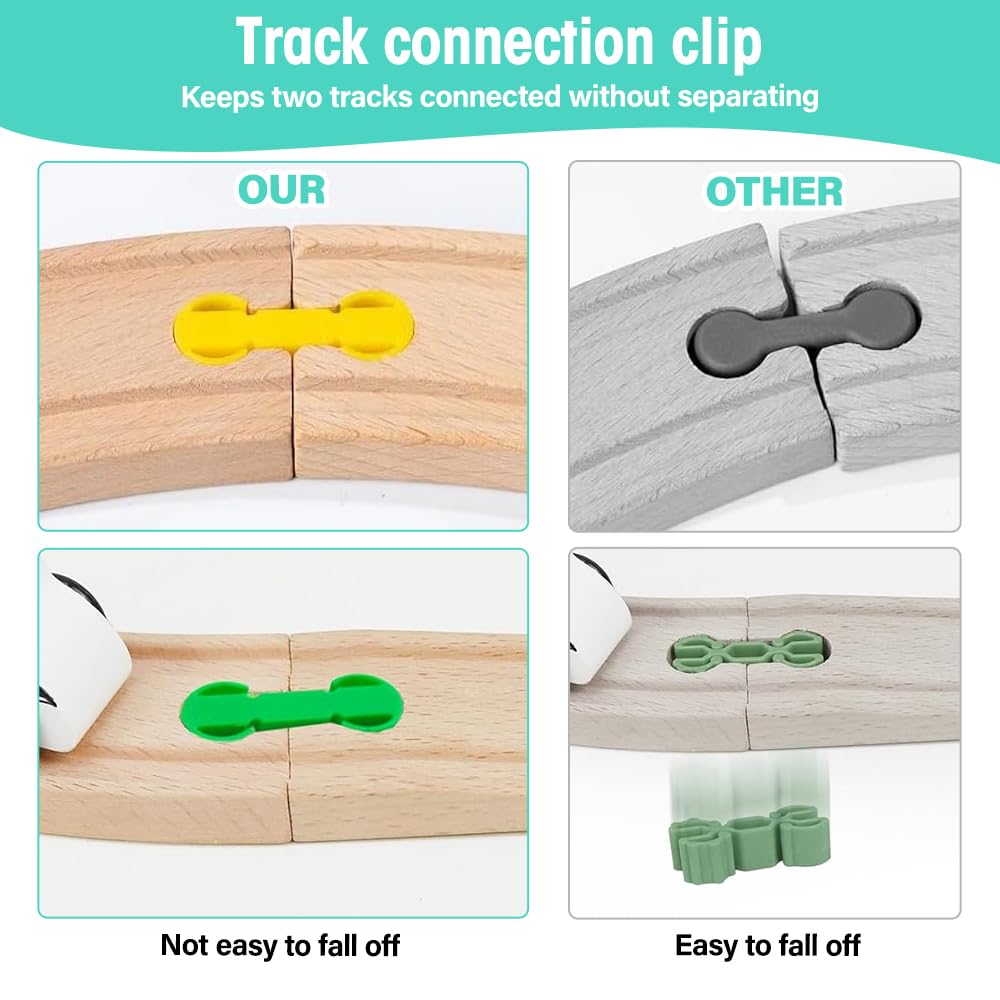 Train en Bois Enfant Accessoires de Rail en Plastique, 28 Pièces Adaptateurs De Pont Compatibles, Adaptateurs de Rails en Bois Universels, Convient pour Les Enfants Agés de 3 à 7 Ans