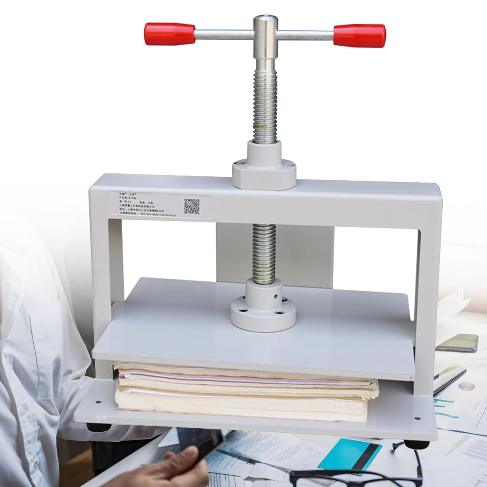 Manuelle Papierabflachmaschine, A3/A4 Papierpresse, 1500 kg Hochdruck, ideal für Buchbinden und Finanzarchive, manuelle Bedienung für effizientes Papiermanagement