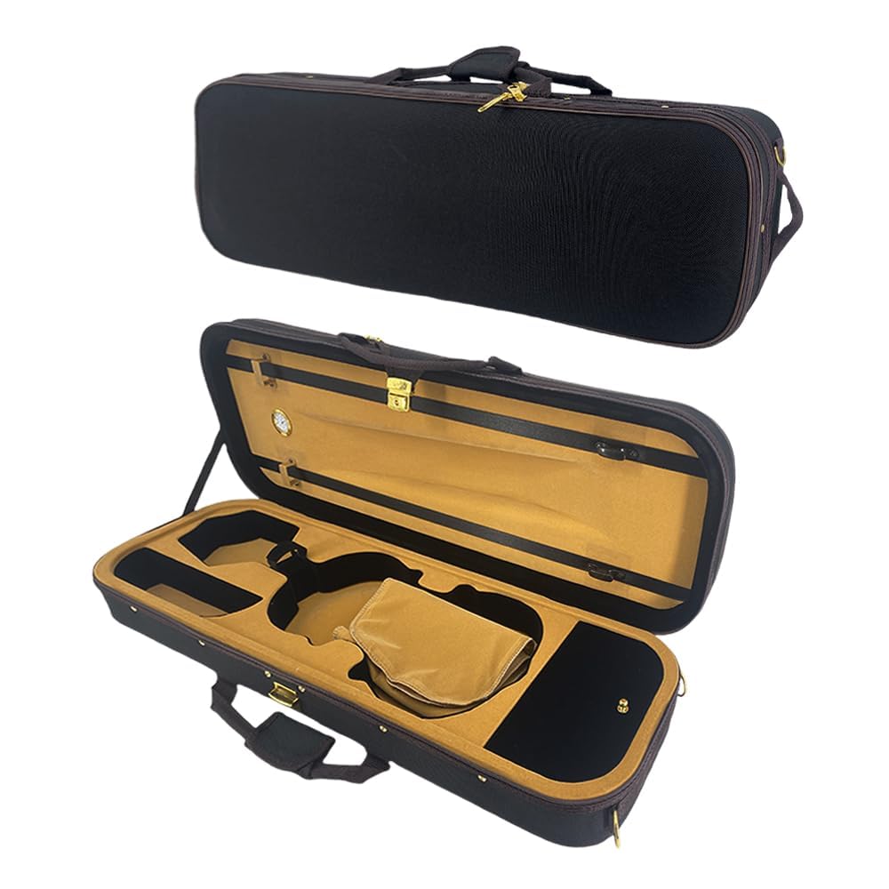 Yinfente Estuche para violín 4/4, tamaño completo, funda rígida de madera oblonga para violín 4/4 con higrómetro correas ajustables para violín principiante