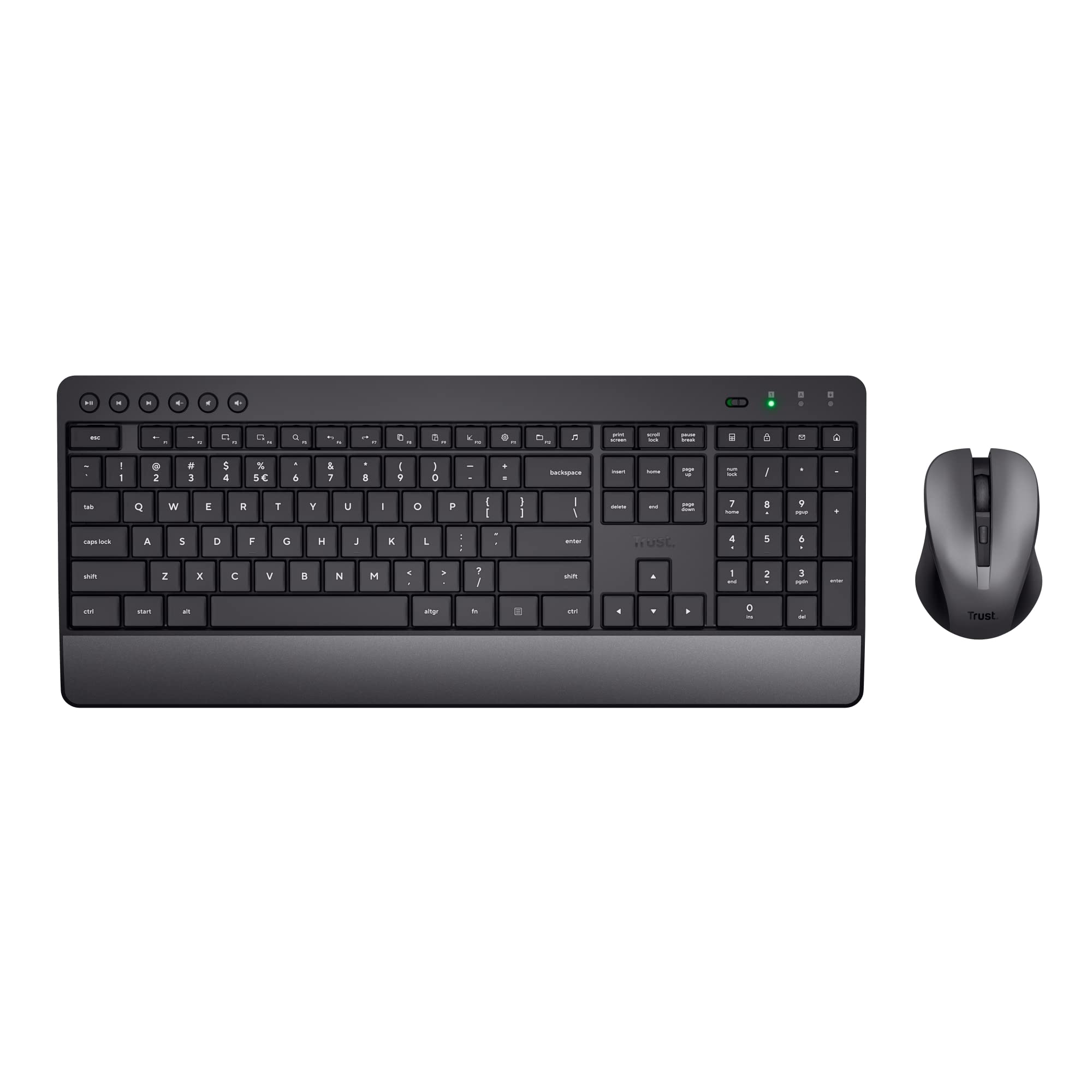 Trust Trezo zestaw bezprzewodowej klawiatury, NL/US QWERTY Layout, zrównoważone wzornictwo, cicha i ergonomiczna kombinacja, czas pracy baterii 48 miesięcy, 2,4 GHz, PC, laptop
