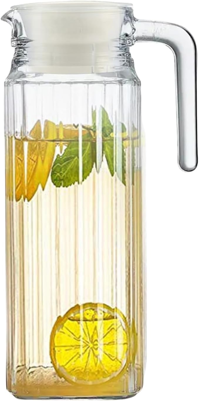 B AND S ENTERPRISE Glass Pitcher with Water Infuser,1.1L Transparent Glass Jug with Lid,Multi-Use with Strong Handle & Smooth Pour Spout,Ideal for Serving Beverages, Milk, Juice, Lassi, and Cocktails.