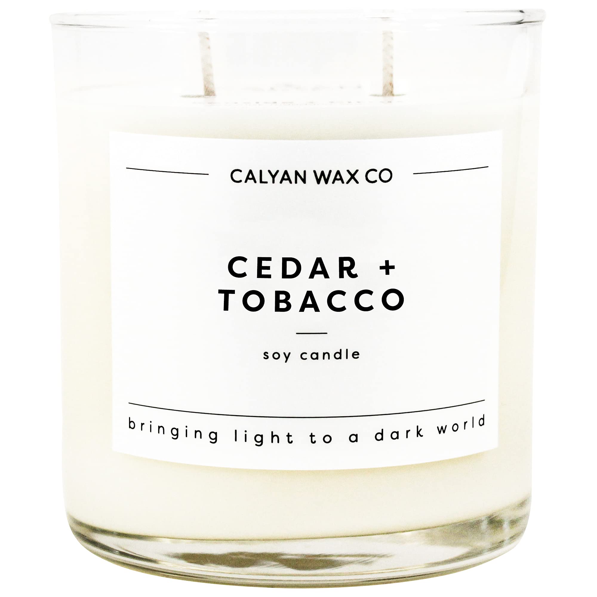 Calyan Wax Co. Scented Candle, Cedar & Tobacco Candle for The Home Scented with Warm Oak & Vanilla, Soy Aromatherapy Candle in Glass Jar with 37 Hour Burn Time, Non Toxic Scented Candles Gifts