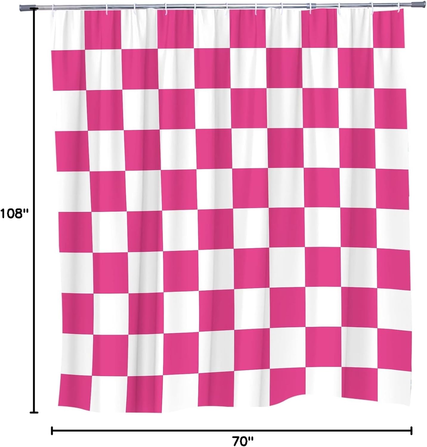Gingham Shower Curtain, Hot Pink Shower Curtain for Bathroom, Cute Vintage Gingham Minimalist Shower Curtain, Vintage Aesthetic, Machine Washable Fabric Waterproof Shower Curtain 108 x 70 in