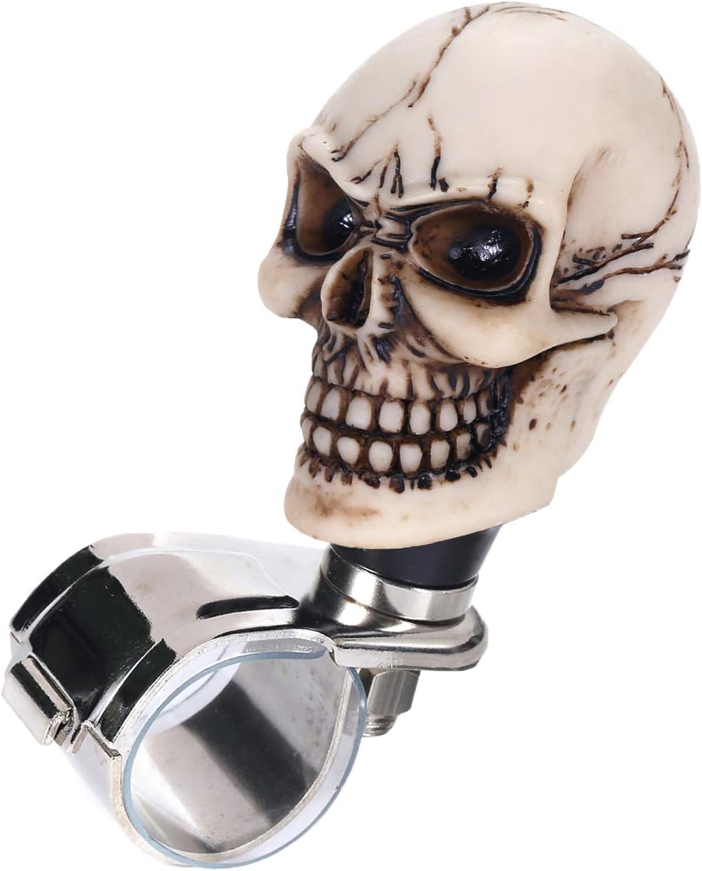 Skull Steering Wheel Spinner Knob Suicide Power Handle Turning Driving Universal Fit Most Vehicles Cars Trucks Tractors Mowers Forklifts Boat Golf Carts (Beige)