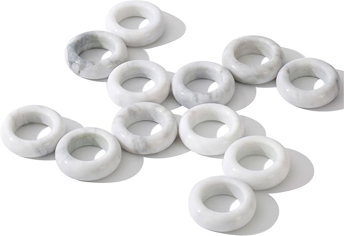 Marble Napkin Rings Set of 12, Modern Decorative Napkin Rings for Kitchen Dining Table Countertops, Christmas Napkin Rings(White & Little Grey), White&grey
