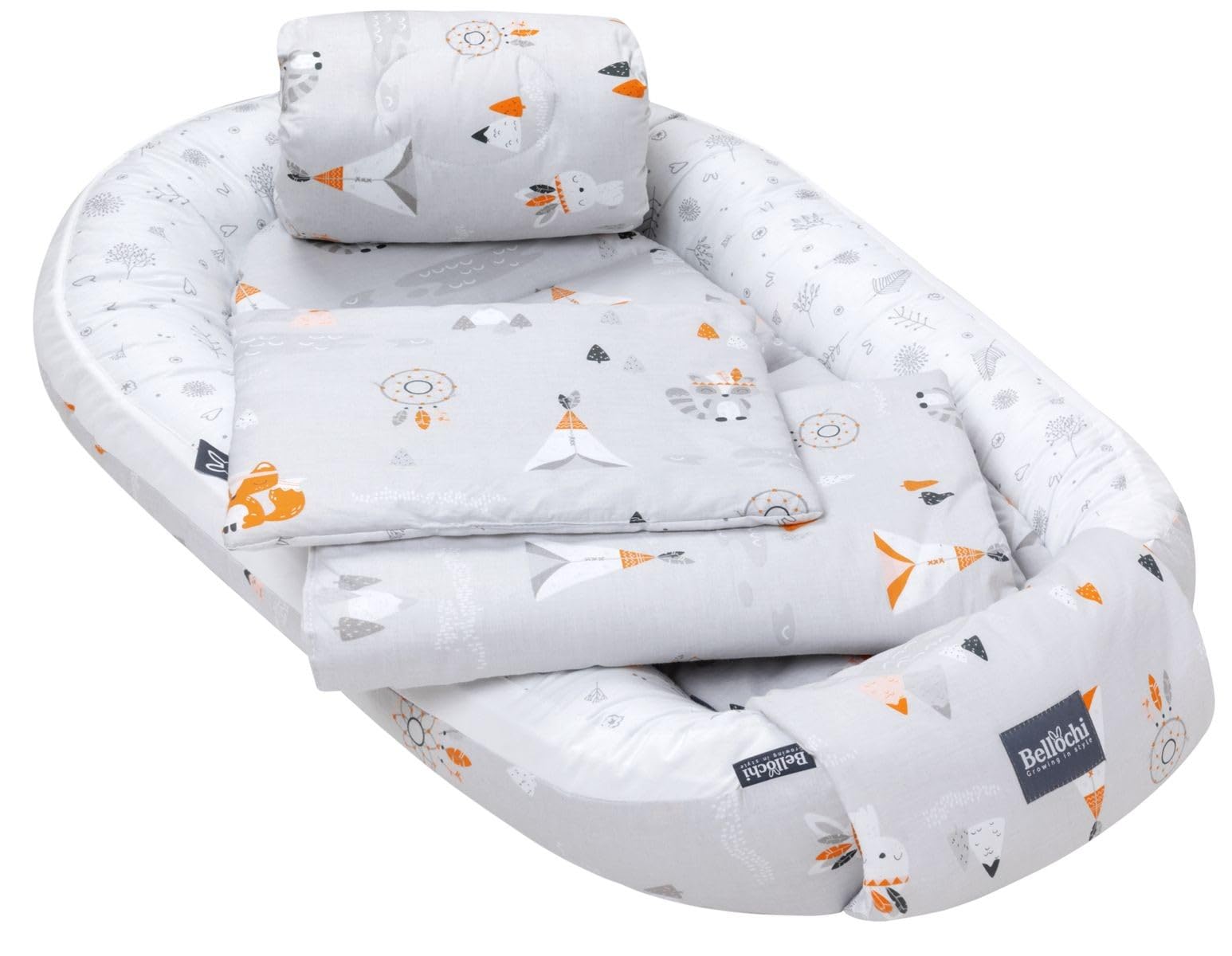 Zestaw wyprawkowy 5 elementowy | Kokon | Gniazdo dla Noworodka 60x100cm | Kocyk dla Noworodka 50x75cm | Zestaw dla noworodka | Baby shower | 100% Bawełna | apanatschi