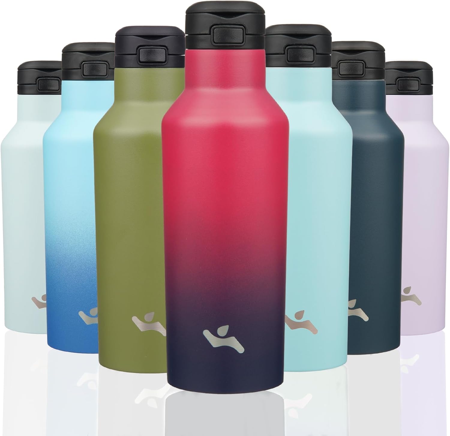 Botella de agua aislada con popote, termo de agua de acero inoxidable de doble pared de 17 onzas con 2 tapas, rojo glamour