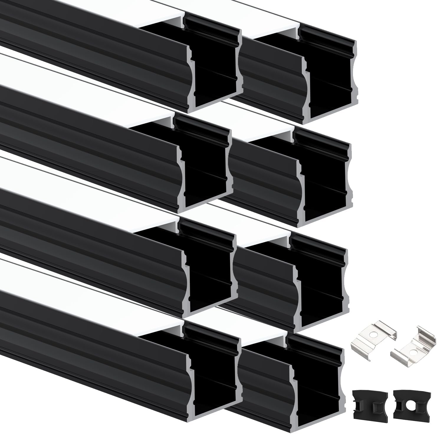 Besseto 8 Pack 6.6ft/2M Spotless LED Aluminum Channel Black,Milky Cover Deep Aluminum Profile Channel for LED Strip Light Width Up to 12mm