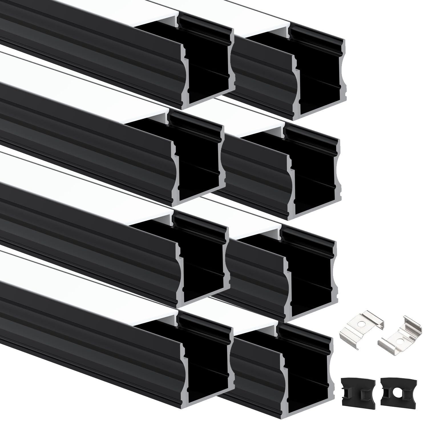 Photo 1 of Besseto 8-Pack Black LED Aluminum Channel, 2m Milky Cover