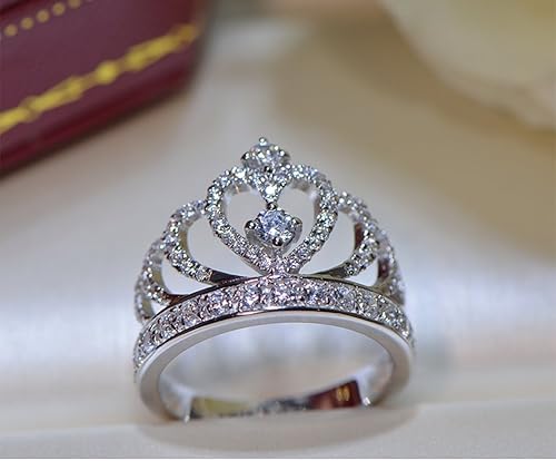 Miniatura 2 de Tenfit, anillo corona de plata 925, con CZ incrustado de moda, bisutería de compromiso, anillo de boda, para mujer