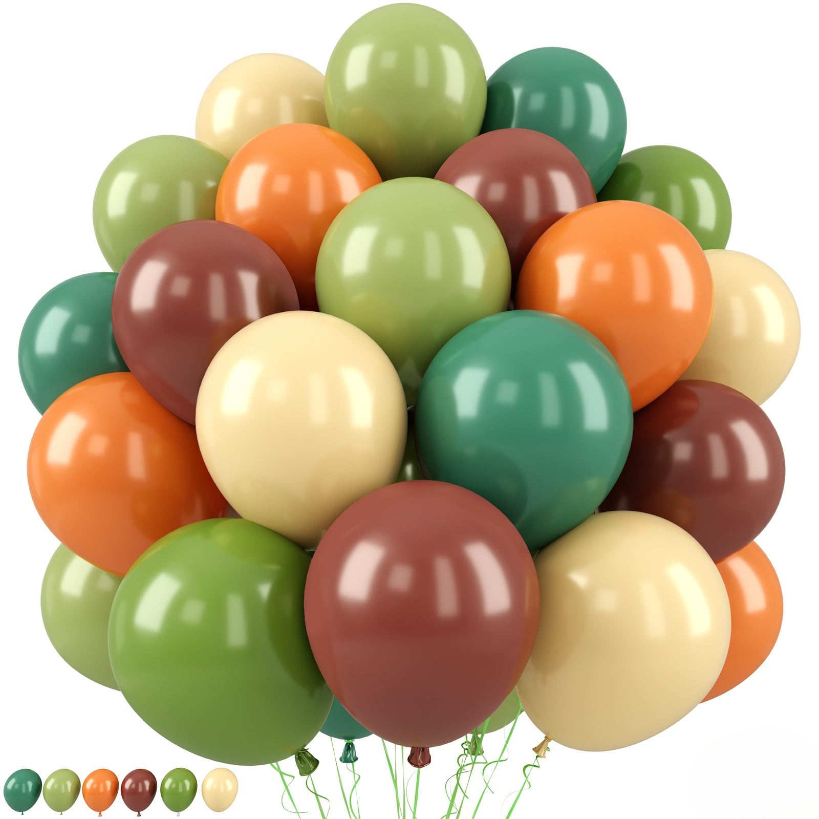 Dinosaur Balloon, 50 Pcs 12 Inches Green Orange Dino Balloon, Olive Sage Bean Green Beige Brown Orange Balloons for Kids Birthday Baby Shower Jungle Safari Dinosaur Theme Party Decorations