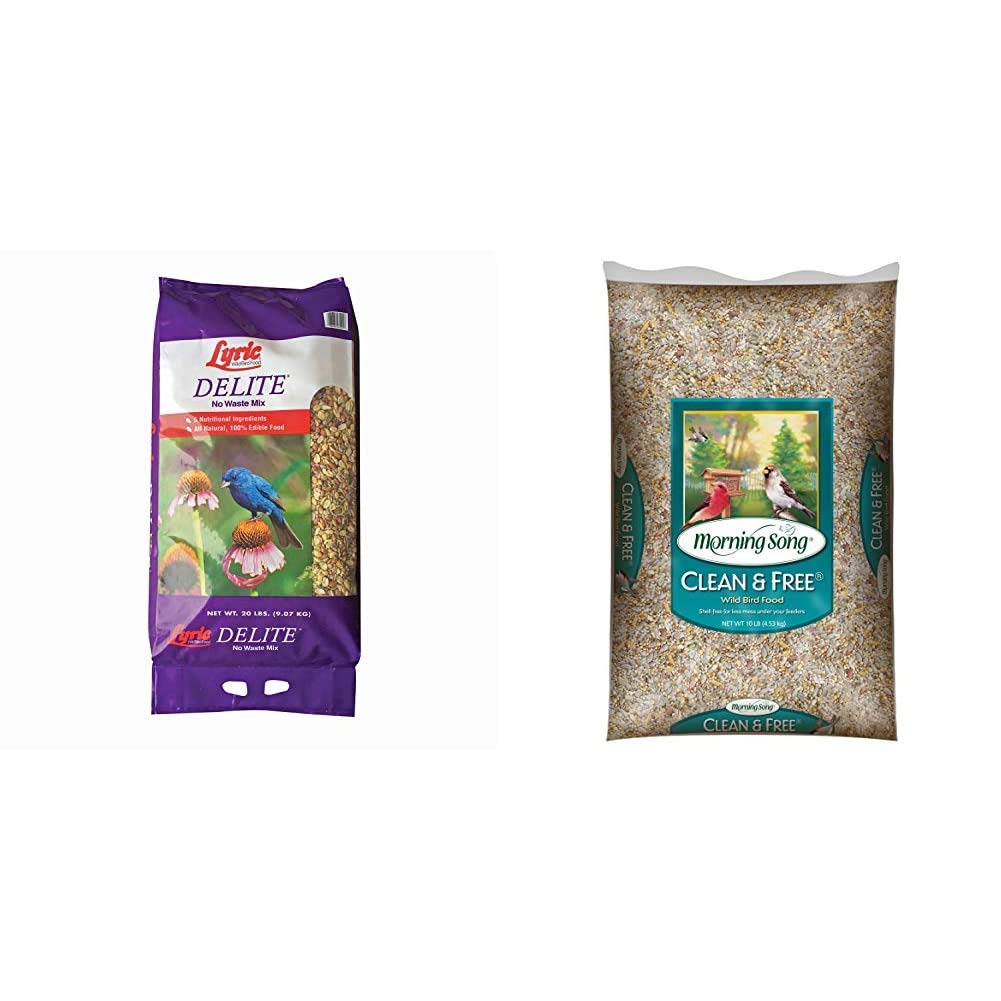 Lyric Delite Wild Bird Seed + Morning Song Clean & Free Shell Free Wild Bird Food Bundle - 20 lbs No Waste Bird Food Mix