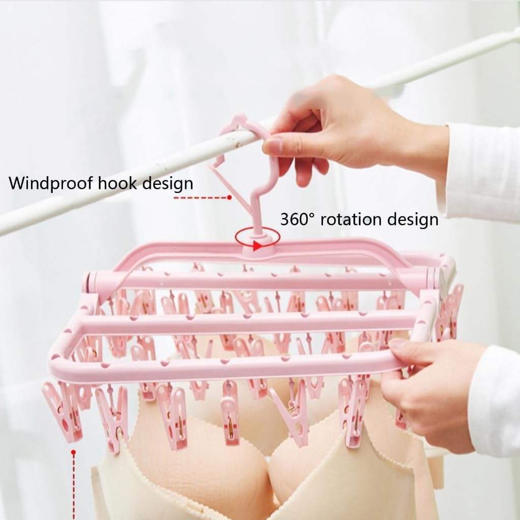 Foldable Laundry Hanger 12 Clip Thickened Plastic Bathroom Friendly