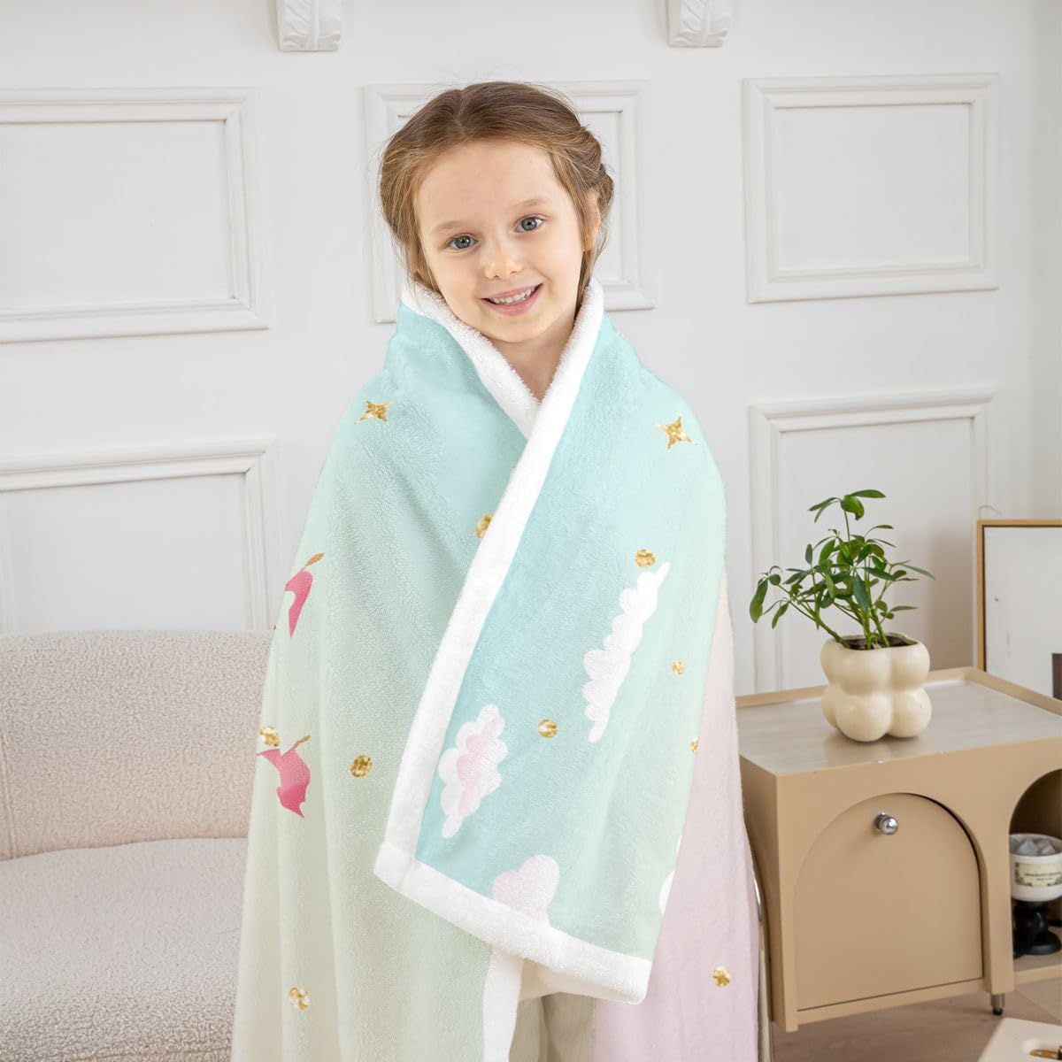 Homewish Castle Marzycielska księżniczka kawaii szerpa koc ombre chmura puszysty pluszowy narzuta brokat uroczy koc polarowy - kreskówka dekoracja na łóżko kanapę Twin 152 cm x 203 cm