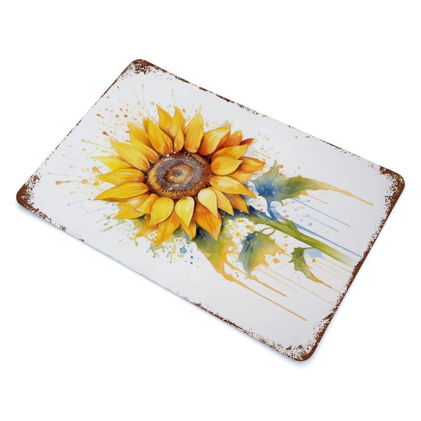 Watercolour Sunflower Rustic Tin Plaque 11.8"x7.9", Novelty Wall Decor for Garage, Pub Or Kitchen