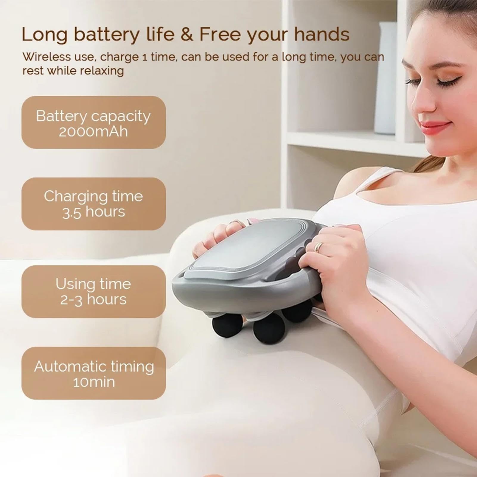 Handmassagegerät mit 6 Kopfen, 9 Massageknoten, LED-Display