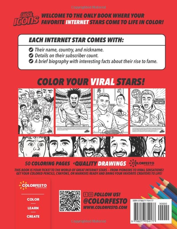 Viral Internet Icons: A Coloring Book of Internet Personalities, Streamers & Social Media Stars: for Kids, Teens & Adults Color Your Favorite Online ... Media Legends (Colorfesto Coloring Books) image 3