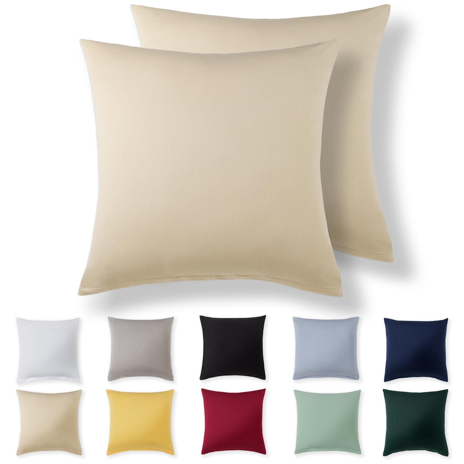 Alreya Set di 2 Federe in 100% jersey di cotone con chiusura lampo - 40 x 60 cm - Verde Foresta - Federa Cuscino, Copricuscino Divano, Federa super morbida 40x60