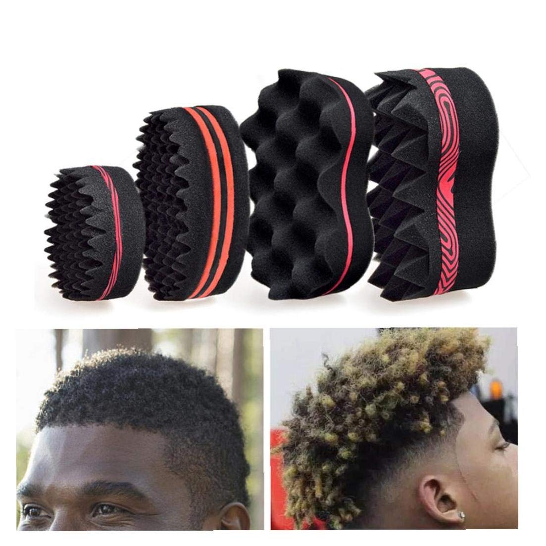 Giro en forma de arco lateral doble del pelo de la esponja de pelo rizo Esponja Cepillo para el pelo estilo afro natural de la bobina de onda Esponja