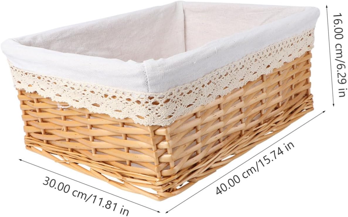 Alipis Handwoven Wicker Storage Basket with Removable Liner 40x30x16cm Rectangular Wicker Container for Home Organization Toy and Blanket Storage