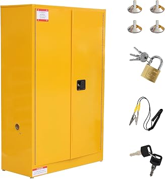 45 Gal Flammable Safety Cabinet, Large Capacity Flammable & Chemical Storage Cabinet, Heavy-Duty 2-Door Fireproof Cabinet for Industrial Warehouse, Factory, Workshop