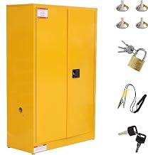 45 Gal Flammable Safety Cabinet, Large Capacity Flammable & Chemical Storage Cabinet, Heavy-Duty 2-Door Fireproof Cabinet for Industrial Warehouse, Factory, Workshop
