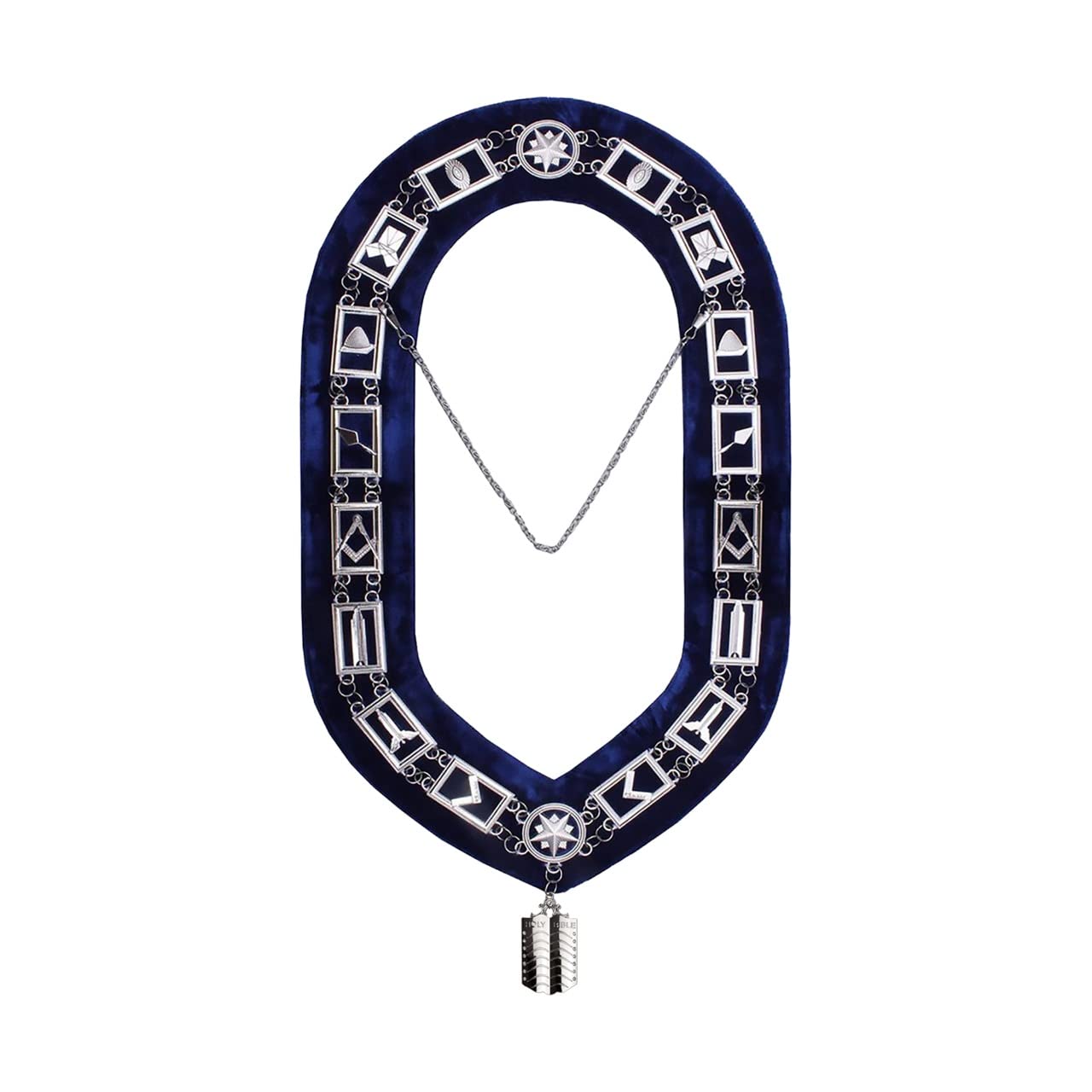 RIAZ IMPEX Masonic Regalia Blue Lodge Officer Chain Collar Silver on Blue Backing set of 12