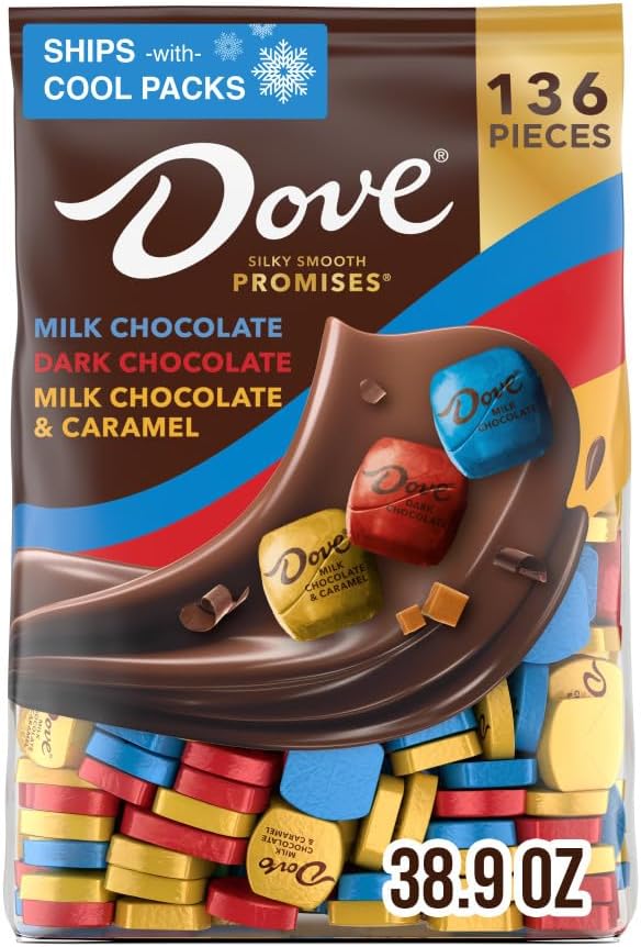 DOVE PROMISES Milk Chocolate, Dark Chocolate and Milk Chocolate & Caramel Assorted Chocolate Candy, 136 Ct Bulk Bag