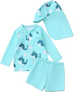 Traje de baño de 18 meses para niños con estampado de dinosaurios, camiseta de natación de manga larga Rashguard con bañador gorro para bebés de 0 a 3 años, traje de neopreno para niños