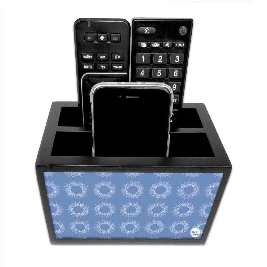 Nutcase Designer Wooden Remote Control Holder Stand Organizer Caddy for TV/AC Remotes-Multipurpose Desk Organiser-6�x4�x4� - Beautiful Blue Pattern 1