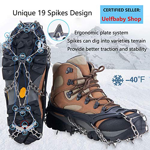 Crampons Upgraded 19 Spikes with 304 Stainless Steel Chain Ice Snow Grips Traction Cleats System Safe Protect for Walking, Jogging, or Hiking on Snow and Ice (Fit S/M/L/XL/XXL Shoes/Boots) - Thumbnail 4