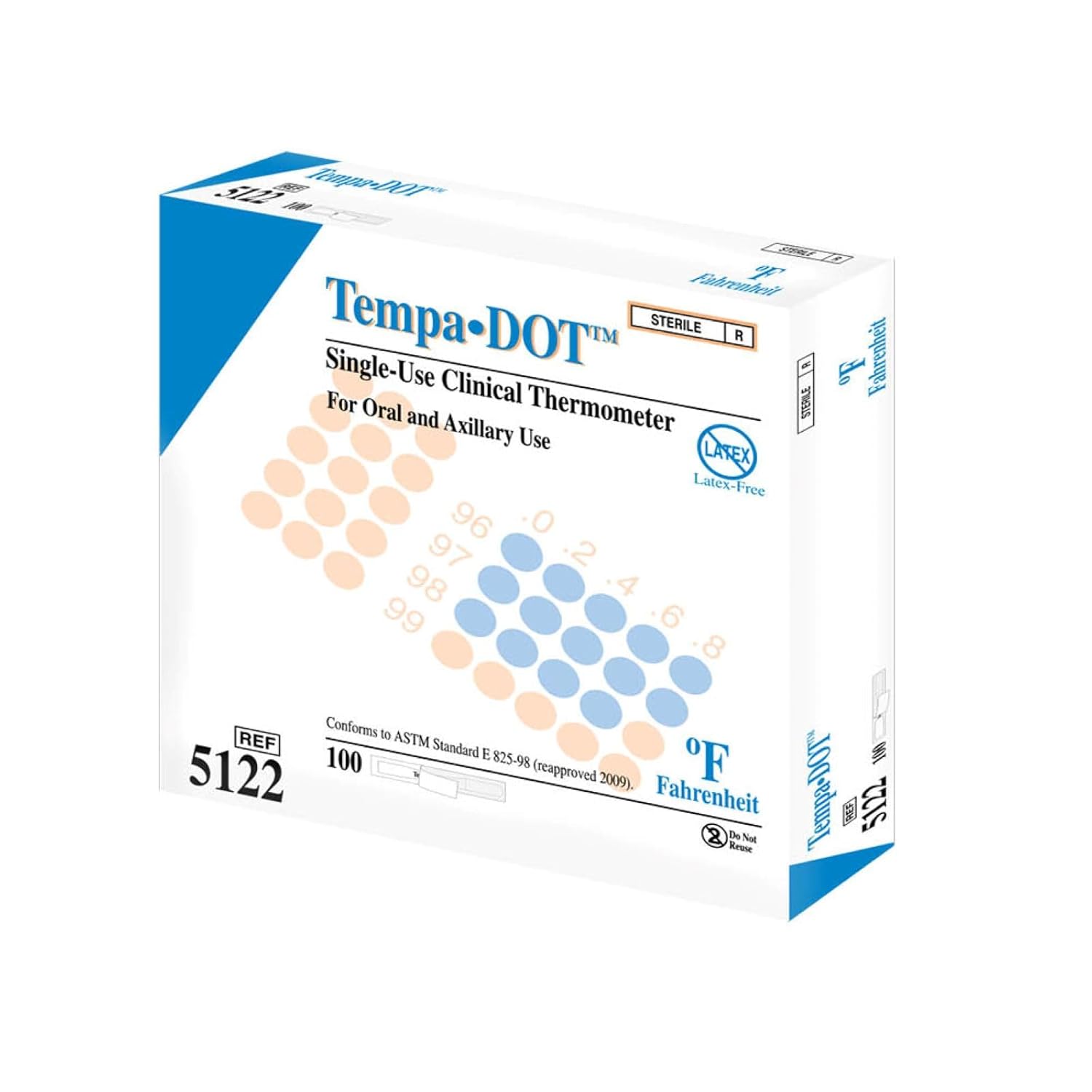 Tempa•DOT Disposable Thermometer for Clinic & Professional Use (20x100-Pack, Fahrenheit) — Oral Thermometer for Adults, Single Use, Battery Free, Hygienic, High Accuracy Readings in 1 Minute