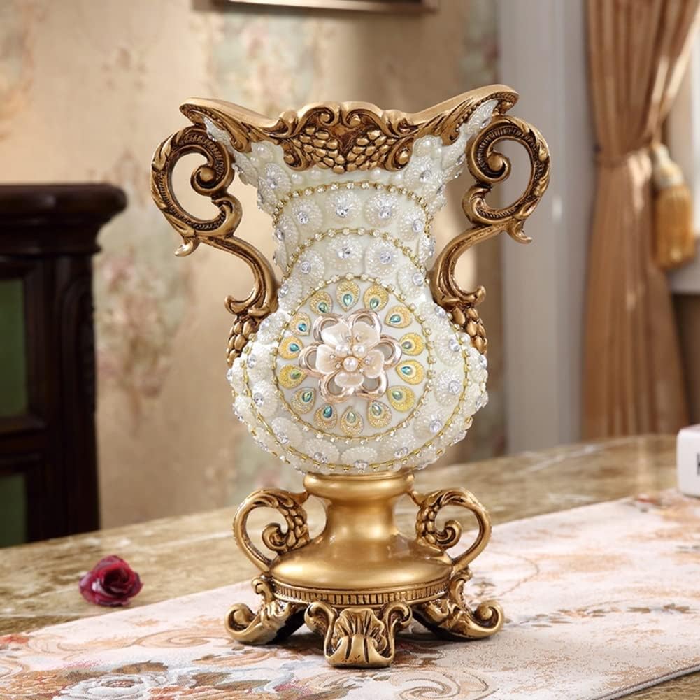 Elegant Large Flower Vases Table Centerpiece for Kitchen Dining Living Room Home Decor, European RetroTall Big Resin Flowers Chinese Vases for Bedroom Decorations, 11.81in×8.26in