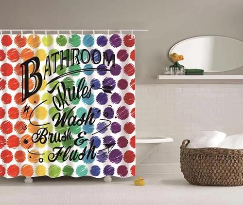 Mkikejoy Polka Dot Shower Curtain Bathroom Rules Shower Curtain For Kids Boys Girls Teens Rainbow Watercolor Polyester Fabric Bathroom Decor Set With 12 Plastic Hooks 72X72 Inch #TOP5