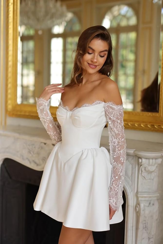 chinese dress ladies Custom Short Wedding Dress With Sweetheart Illusion Lace Bodice