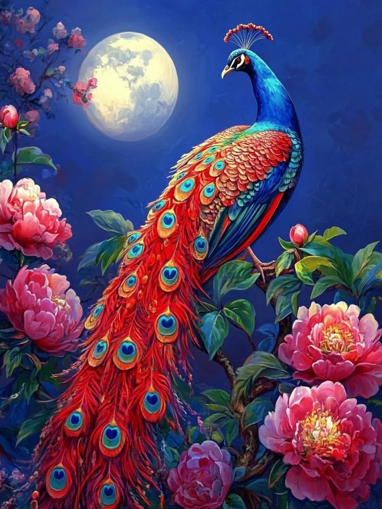 COKYIS Stamped Cross Stitch Kits 11CT Counted Printed Cross Stitch Kit Peacock and Peony Preprinted Pattern Embroidery Starter Kit for Beginner and Adults 40x50cm