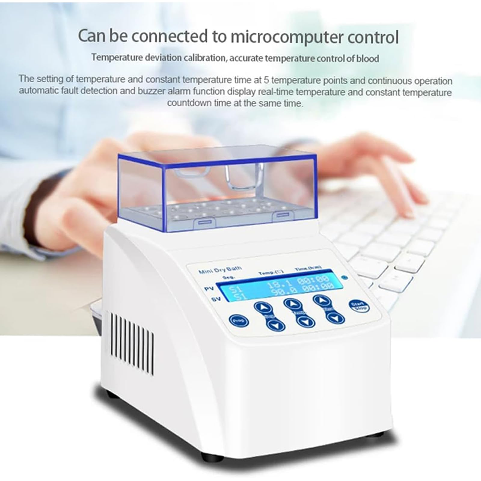 Mini riscaldatore termostatico digitale per bagno secco, gamma di riscaldamento 5-100 ℃, modulo a 15 fori da 1,5/2 ml, timer 0-100 ore per esperimenti chimici e biologici