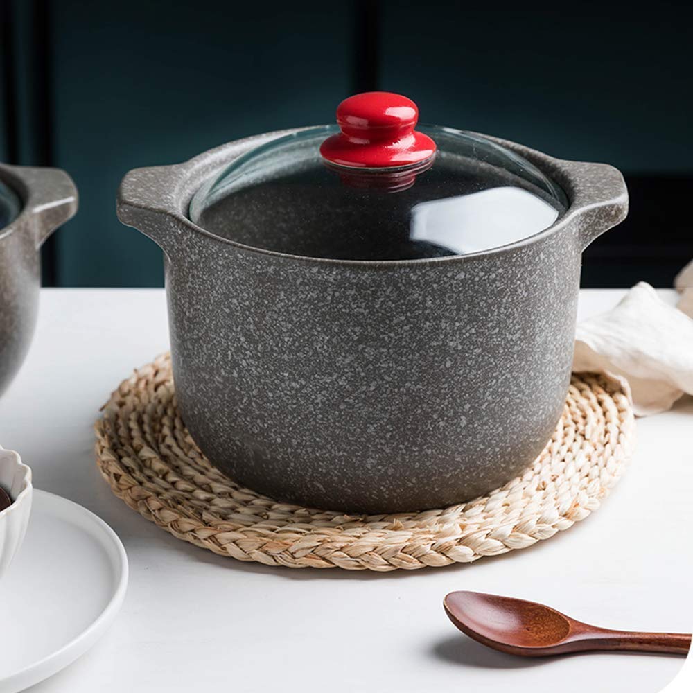 Casseruola in Pietra Antiaderente con Coperchio in Vetro Pentola Rotonda in Ceramica casseruola lenta Resistente al Calore (2,7 l)