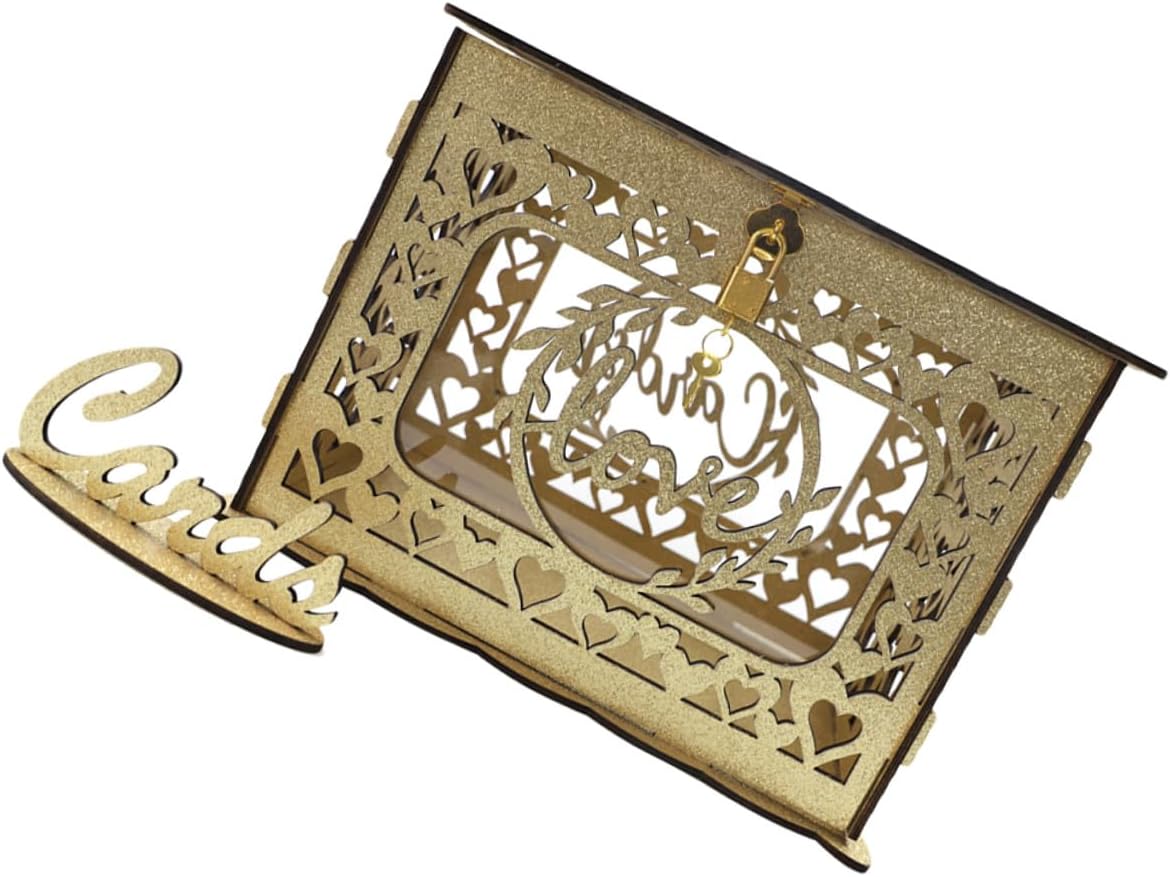 Wood Hollow Card Box Envelope Money Holder Wedding Reception Greeting Card Storage Organizer Decorative Wooden Box for Birthday and Valentine’s Event