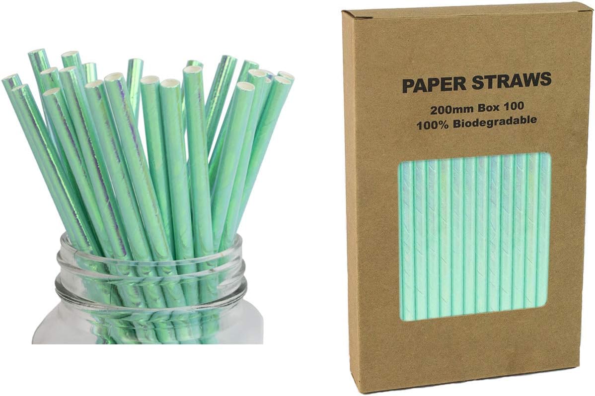 100pcs Iridescent Green Paper Straws, Paper Lollipop Sticks