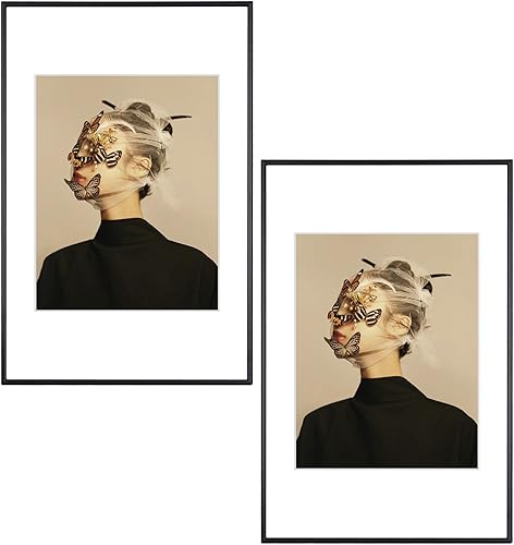 Fkvat Juego de 2 portarretratos de 8 x 12 pulgadas, de metal fino cepillado de latón para pared y mesa, horizontal y vertical, sin paspartú para