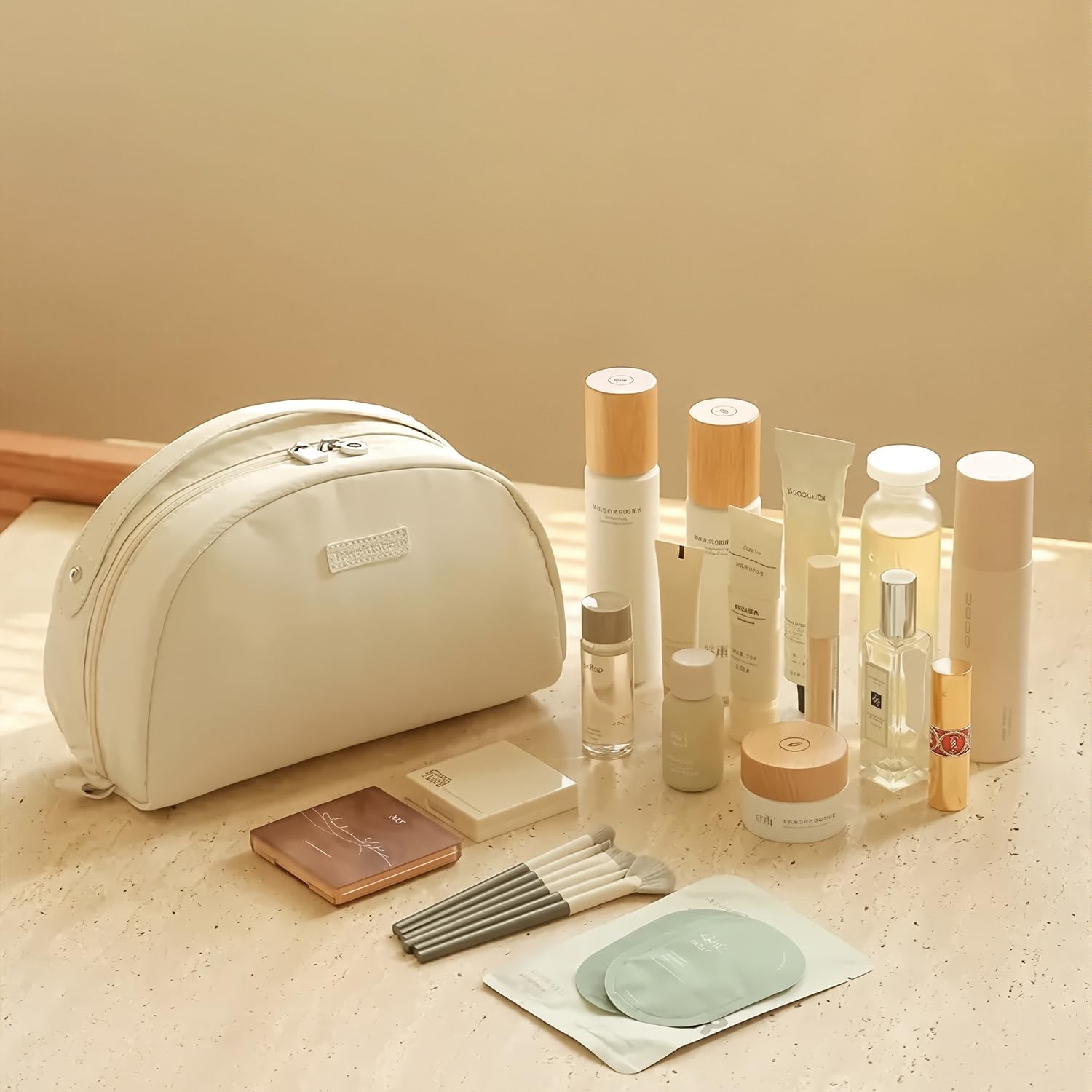 YDR Travel Makeup Bag for Women, Large Capacity Cosmetic Bag with Wide Opening, Partition Organizer, Elastic Bands & Mesh Pocket, Portable Toiletry Bag - Image 8