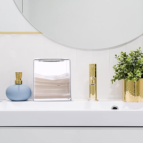 Miniatura 7 de Paquete de 4 cajas de pañuelos acrílicos cuadrados transparentes para caja de pañuelos de acrílico, caja dispensadora de servilletas para baño,