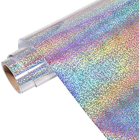Gatichetta Glitter Holographic Permanent Vinyl 12" x 6FT Sparkle Craft Adhesive Vinyl Roll for Crafts, for Decal, Signs, Stickers, Christmas Deco, Glitter Silver Cover