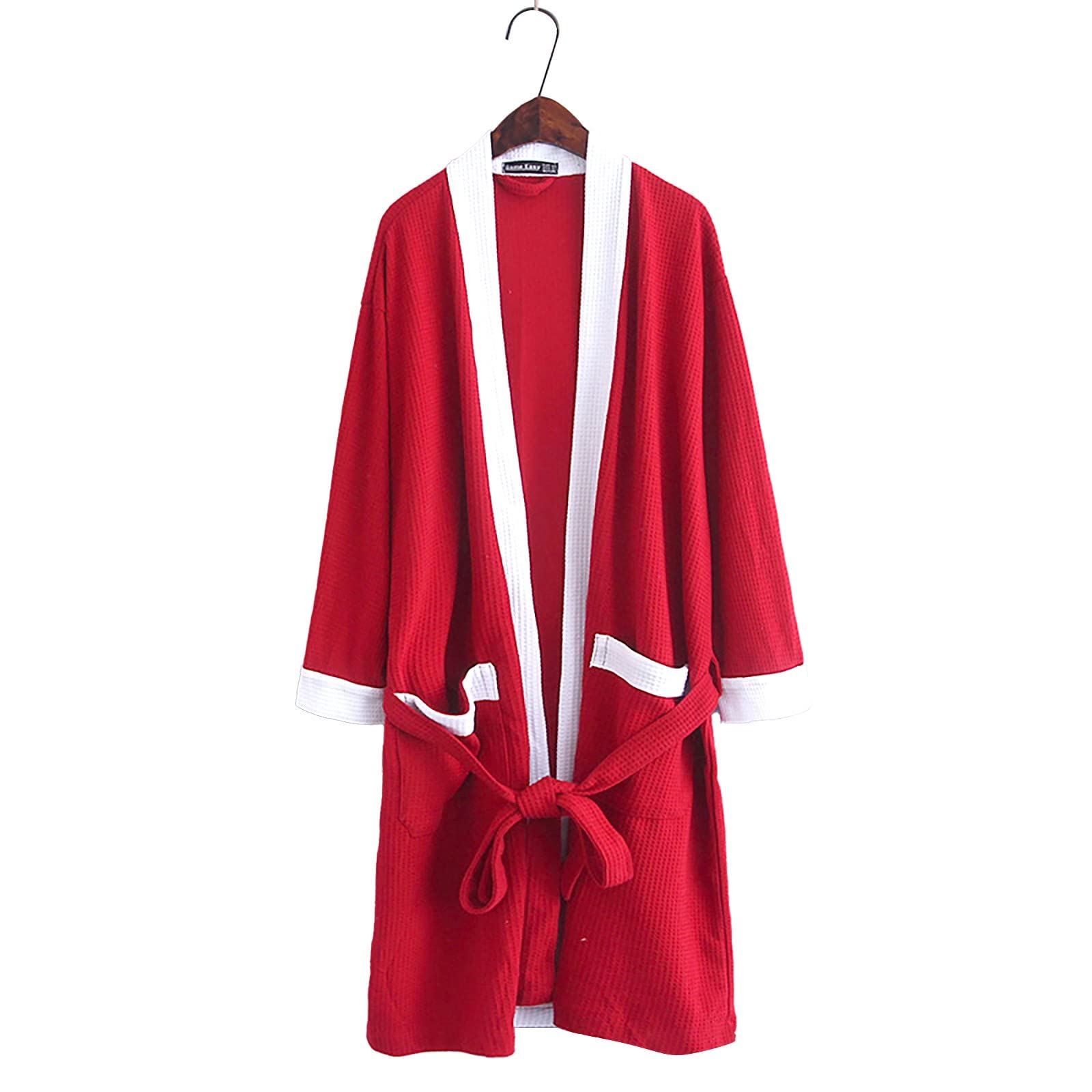 Générique Robe De Chambre Femme Chic Et Elegant Pyjama De Nuit Gaufré Bathrobe Couleur Assembler Albornoz A Nouer Loungewear Douce Confortable Peignoir Peignoir De Bain Femme Long Éponge Coton