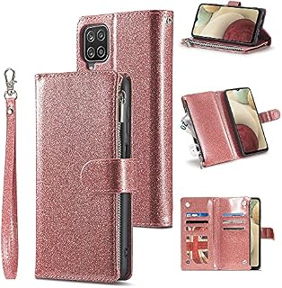 UEEBAI Wallet Case for Samsung Galaxy A12 5G/M12 5G, Premium Vintage PU Leather Magnetic Closure Handbag Zipper Pocket Case Kickstand Card Holder Slots Wrist Strap TPU Shockproof Flip Cover - Brown