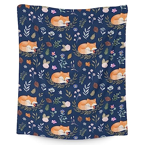 Mercuryelf Fox Throw Blanket - Soft, Fuzzy & Warm - 60x80 Inches Flannel Blankets for Bed, Couch - Dark Blue Cute Throws Gift for Womens, Mens