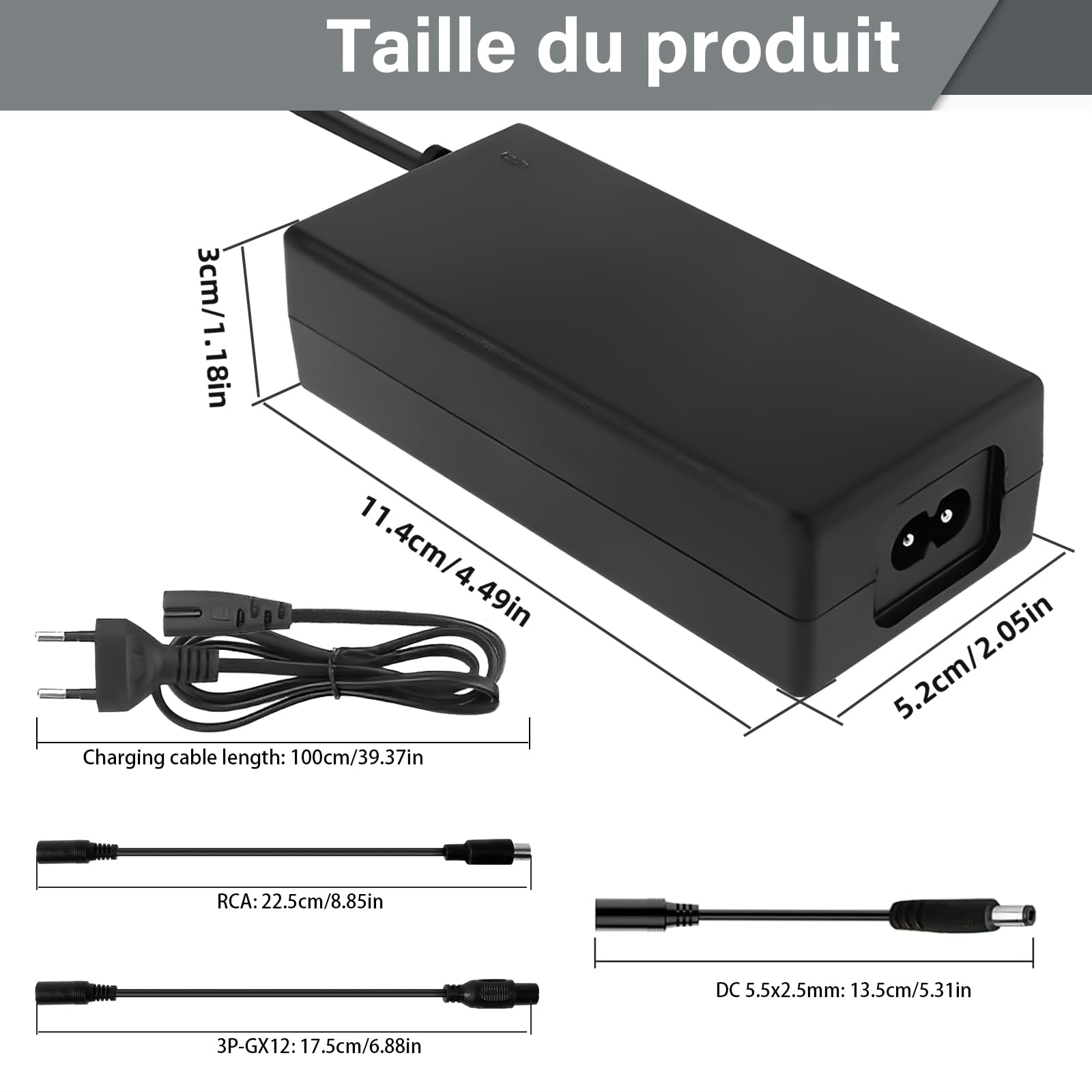 Chargeur Trotinette Electriqu, 42V 2A Universel Chargeur Hoverboard 36V Batterie de Trottinette avec 4 Connecteurs pour M365,E-Scooter,Hoverboard,Scooter Electrique