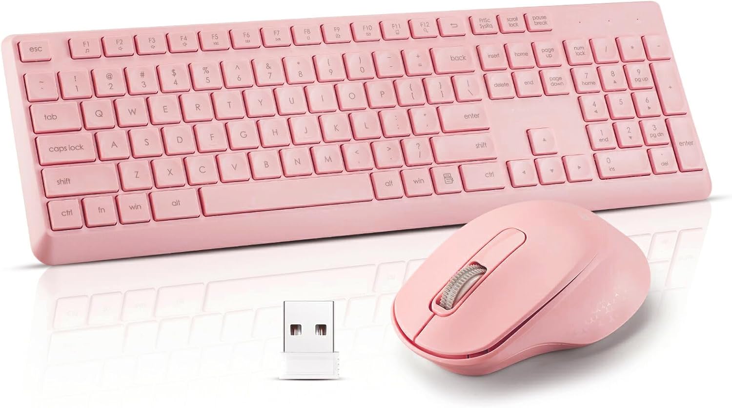 Wireless Silent Keyboard Mouse Combo, Ultra-Slim USB Keyboard Silent Mouse Set, Water-Dropping Keycaps, 12 Shortcuts, 2.4GHz Wireless Connection for PC Laptop Windows XP/7/8/10, Vista, Mac (Pink)
